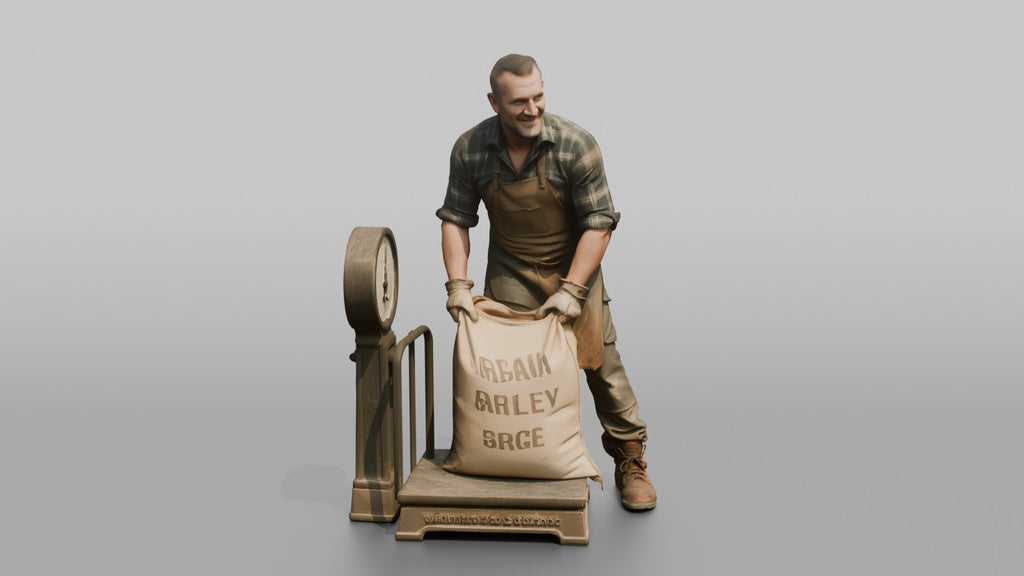 Farmer Hoisting Heavy Sack Of Grain Onto
