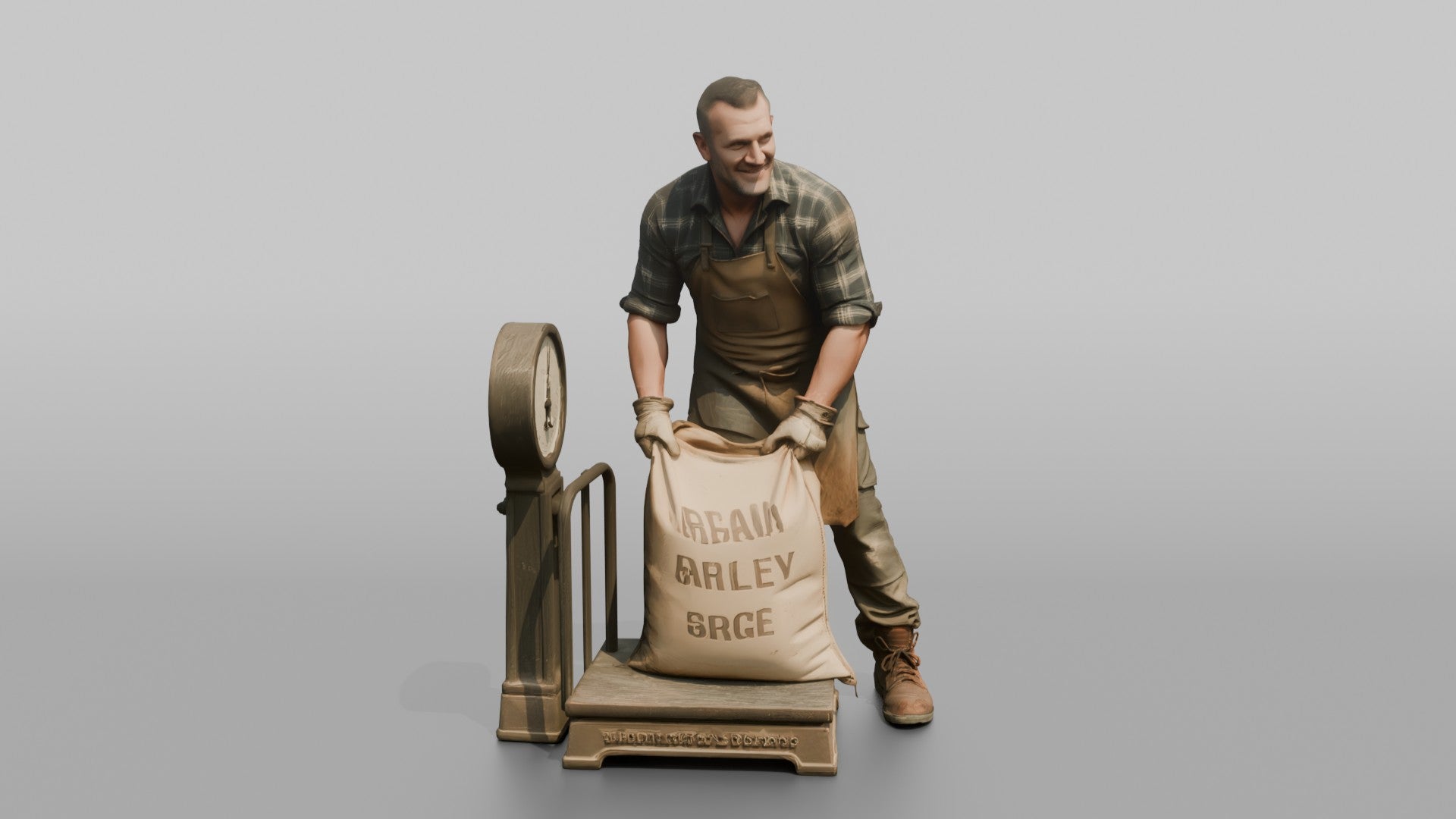 Farmer Hoisting Heavy Sack Of Grain Onto