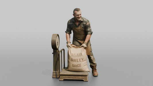 Farmer Hoisting Heavy Sack Of Grain Onto - 3D character model, view 1