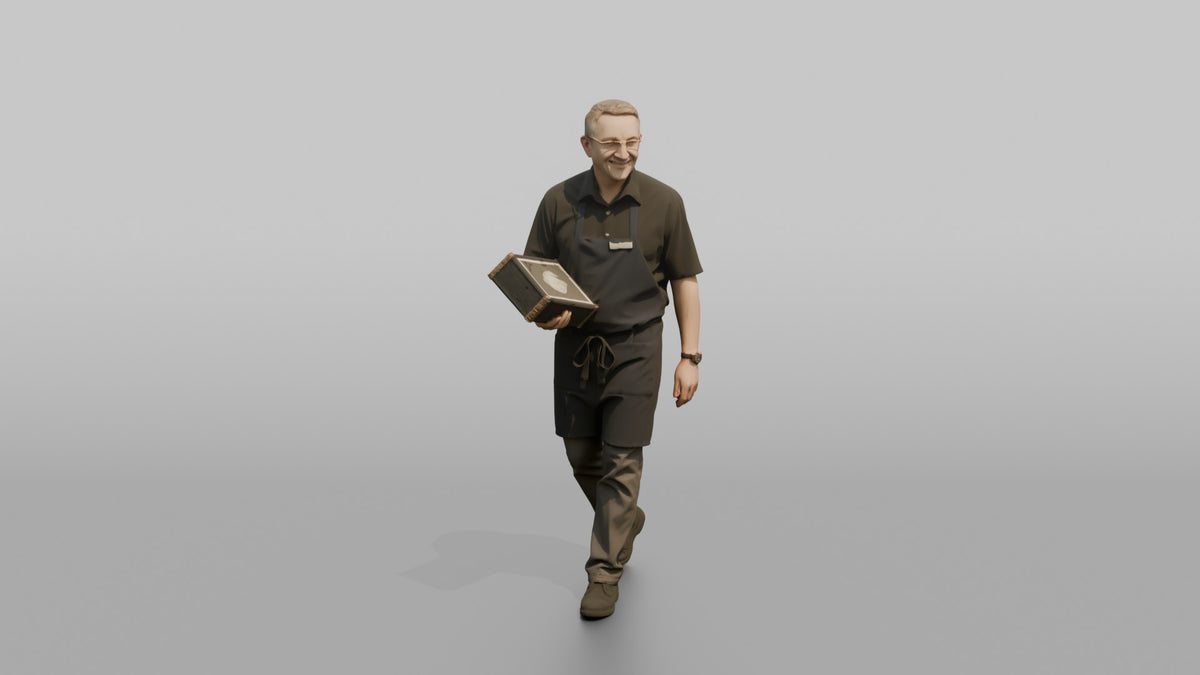 Server Woman Carrying A Stack Of Menus - 3D character model