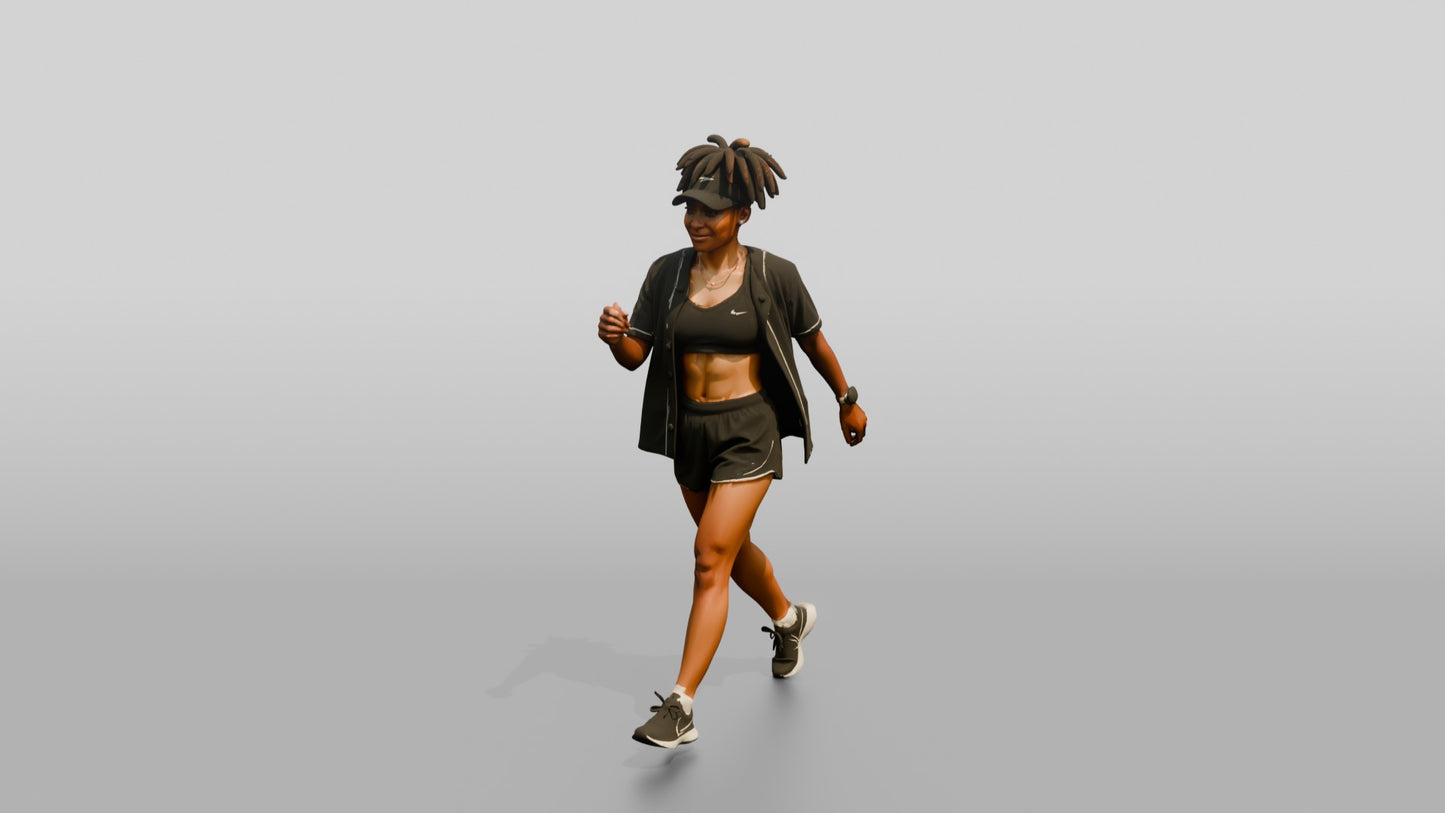 African-American Woman Power-Walking the Boardwalk