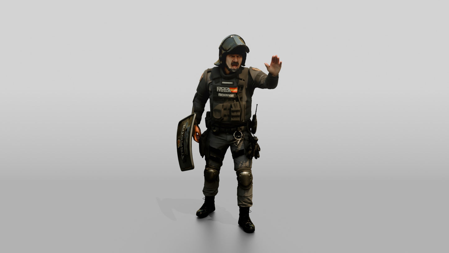 Riot Police Officers Gesturing with Shield