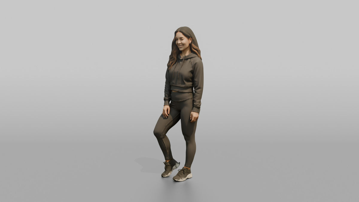 Fitness Influencer Woman Standing With One Leg Slightly Forward - 3D character model, view 4