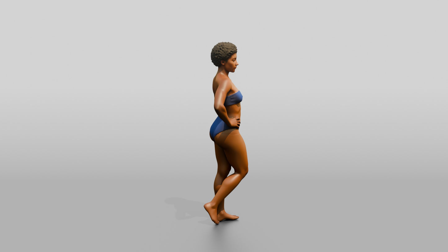 Black Woman in Blue Swimsuit with Hand on Hip
