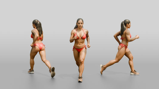 Latina Woman Running in Red String Bikini