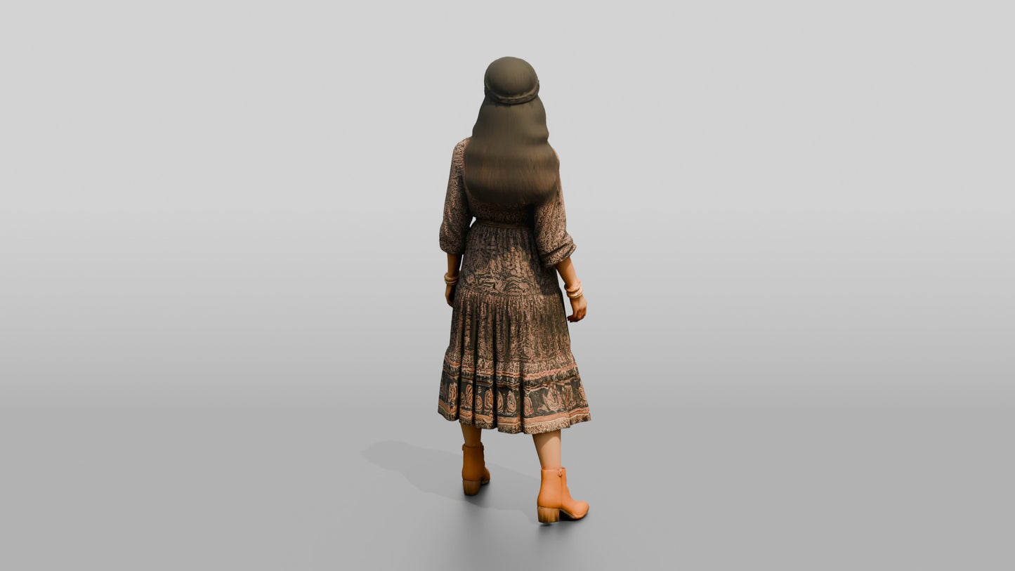 Woman Standing in a Patterned Dress