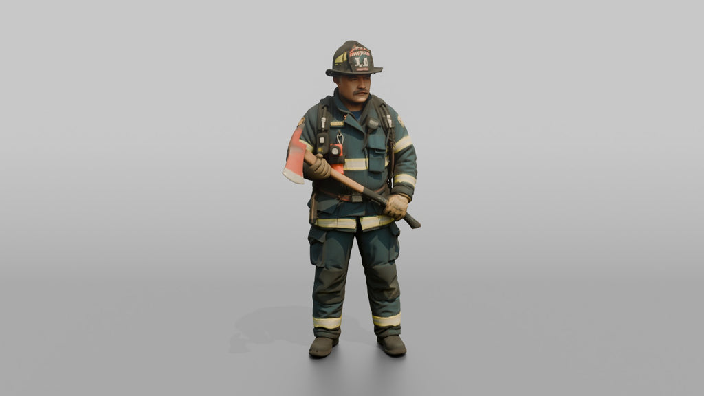 Firefighter Man Gripping a Pick-head Axe with Two Hands