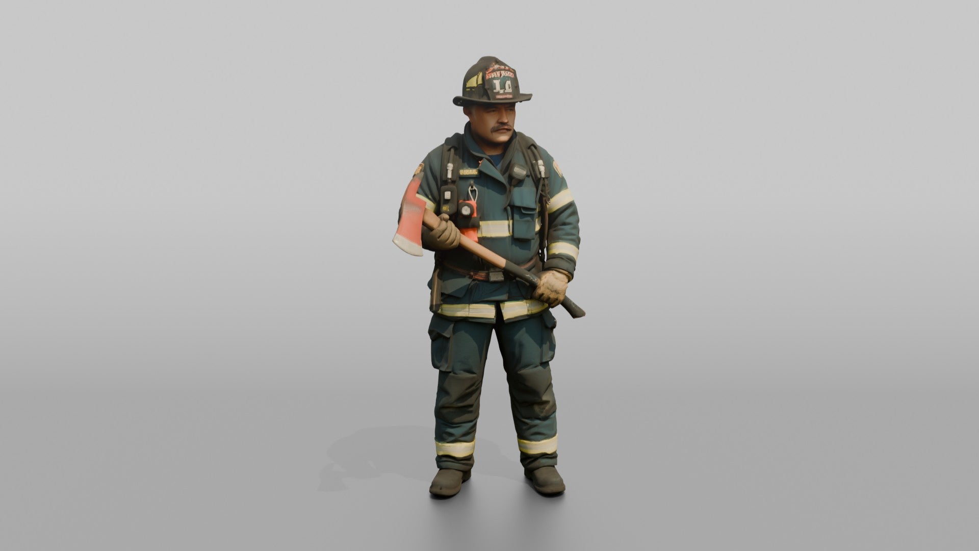 Firefighter Man Gripping a Pick-head Axe with Two Hands