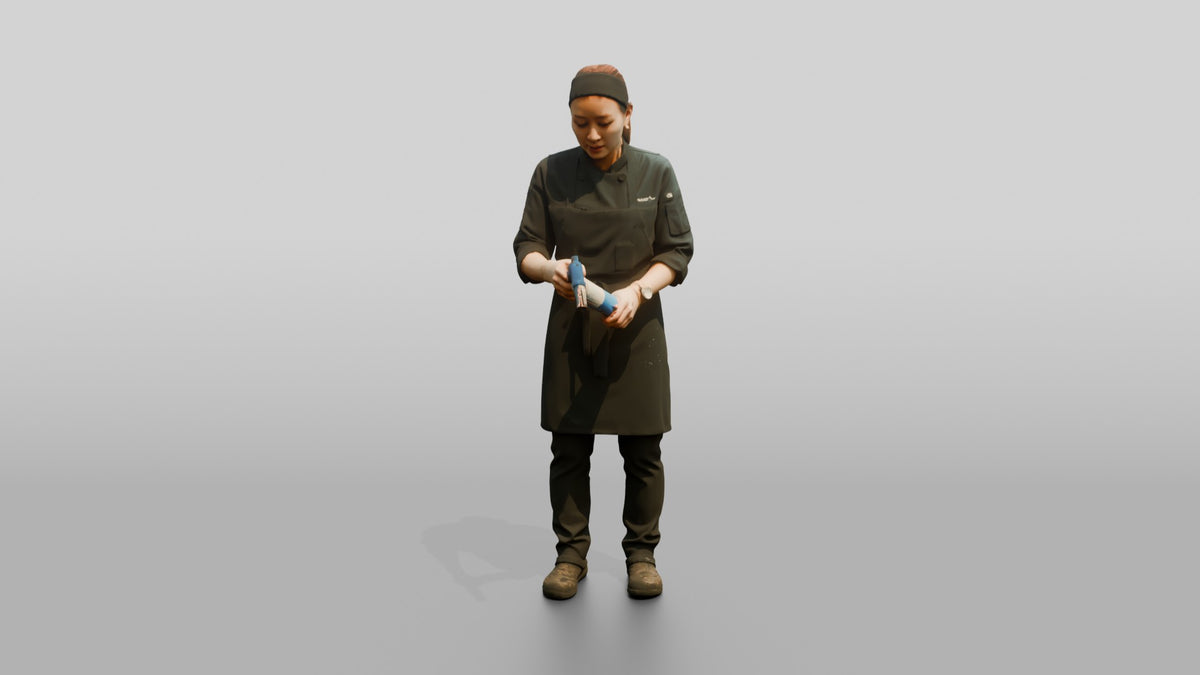 Line Cook Searing Tuna with a Blowtorch - 3D character model, view 1