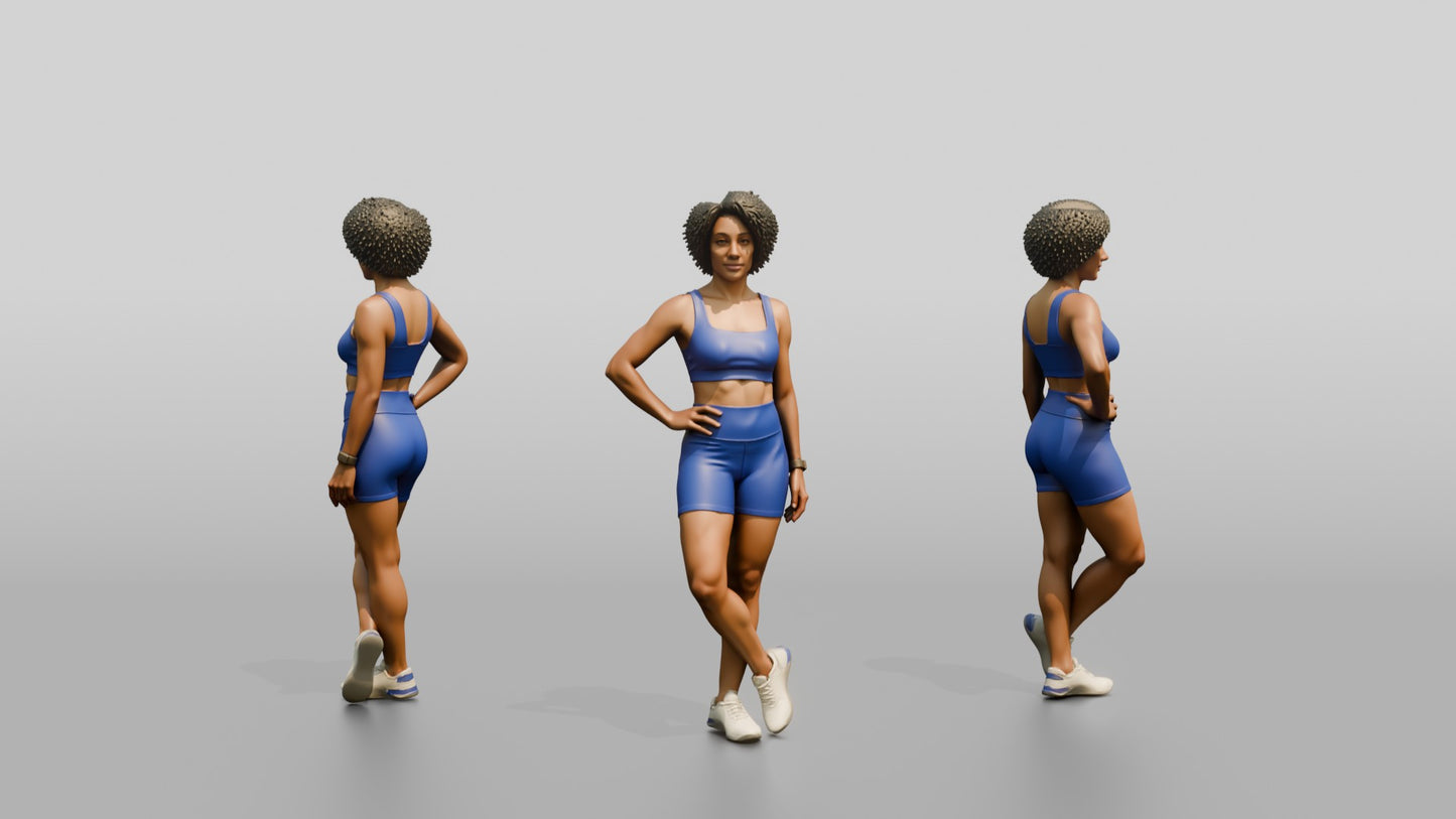 Black Woman in Blue Activewear with Hands on Hips