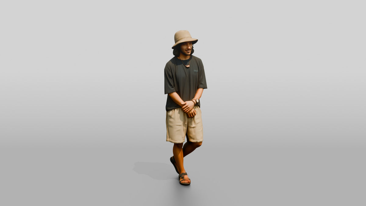Man Leaning Back in Relaxed Surf Pose - 3D character model, view 1