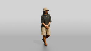 Man Leaning Back in Relaxed Surf Pose - 3D character model, view 1