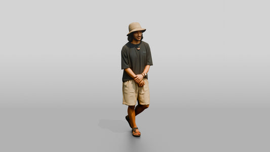 Man Leaning Back in Relaxed Surf Pose - 3D character model, view 1