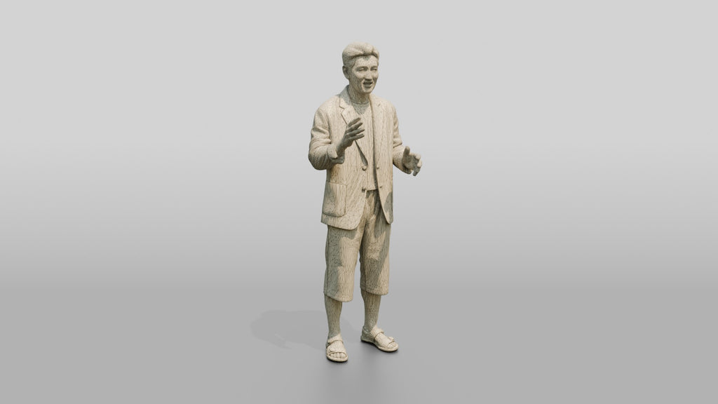 Man Gesturing in Summer Blazer and Shorts