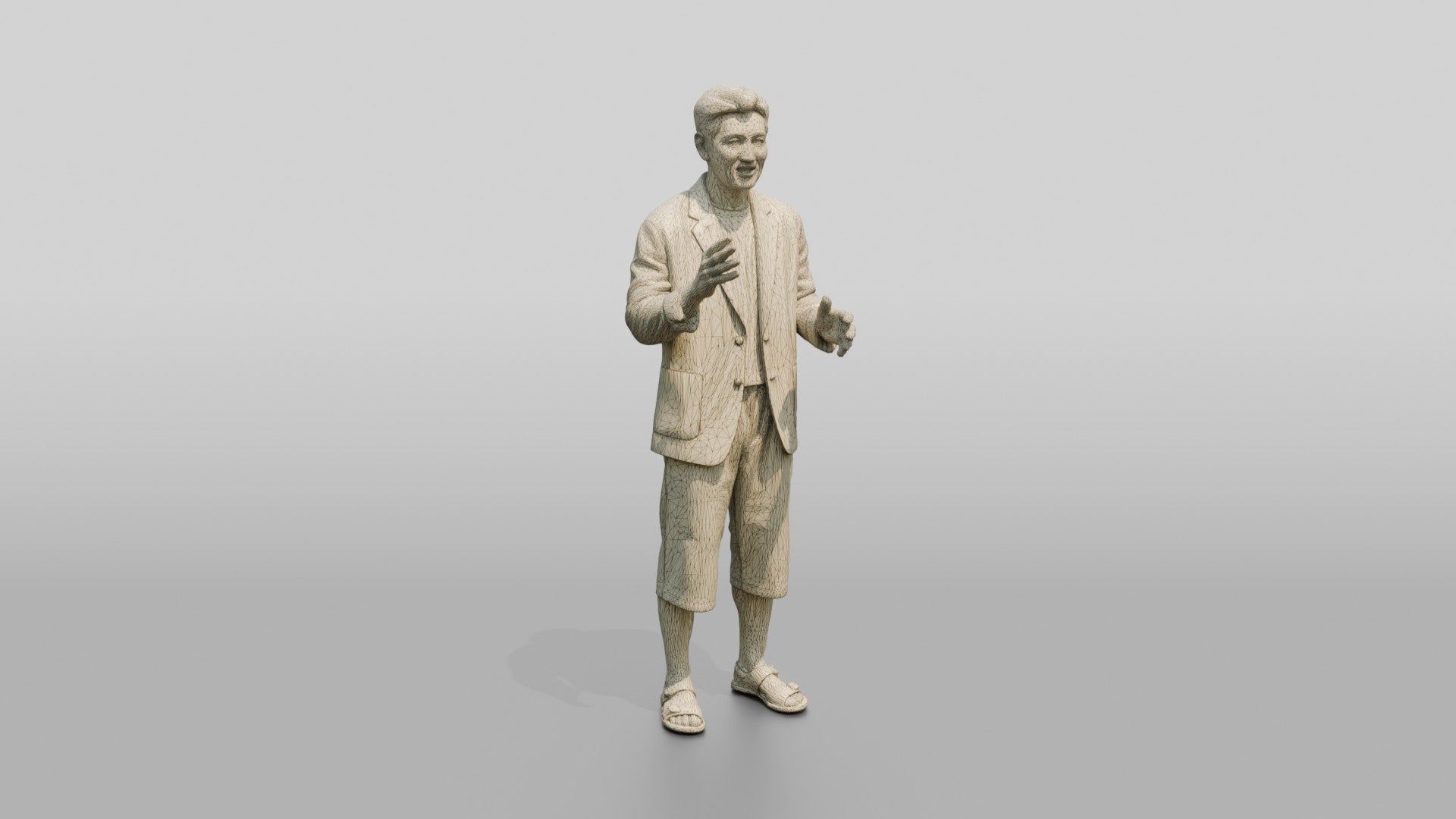 Man Gesturing in Summer Blazer and Shorts
