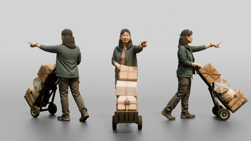 Woman Pushing Loaded Hand Truck