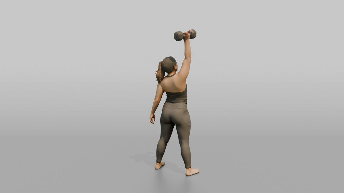 Weightlifter Woman Pressing A Dumbbell Overhead - 3D character model, view 3