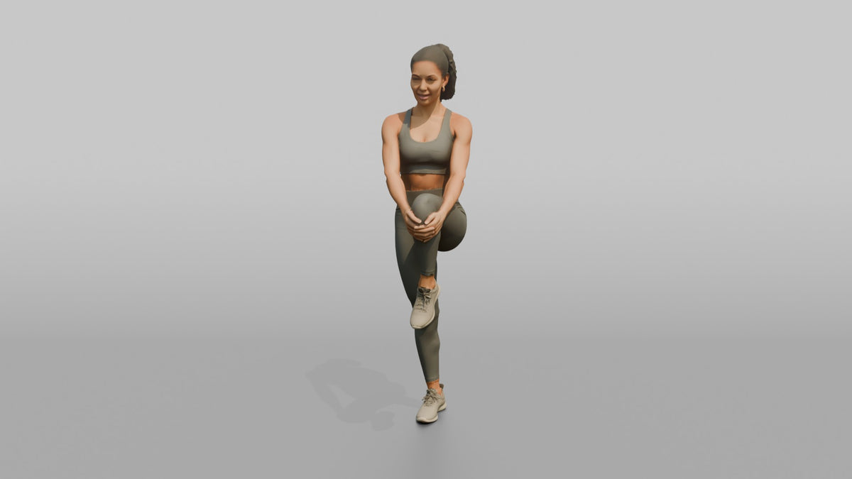 Fitness Influencer Woman Doing A Standing Knee-to-chest Stretch - 3D character model