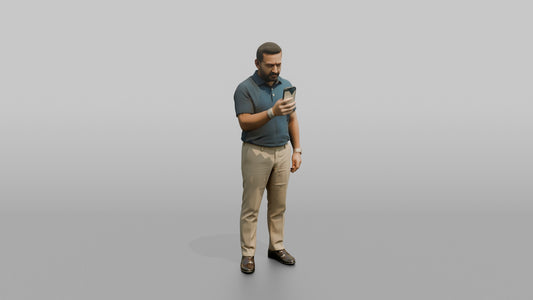 Vacationer Wearing Smart Casual Linen Polo And Trousers - 3D character model, view 1