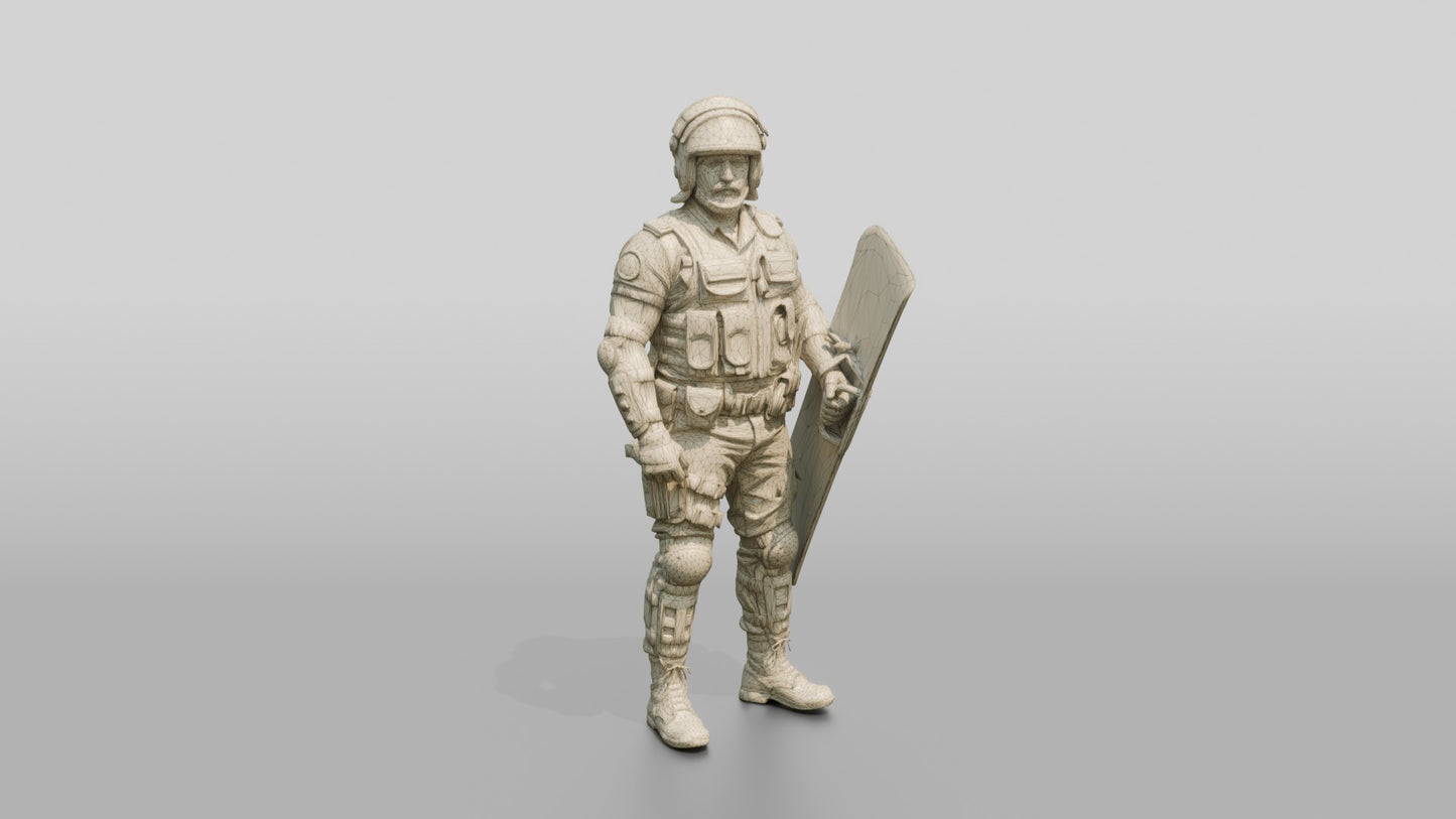 Riot Police Officer Standing with Shield