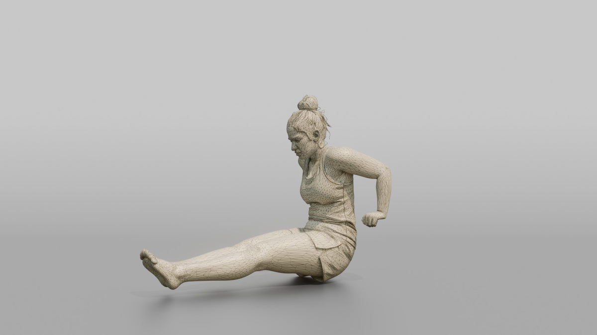 Bodyweight Athlete Woman Mid-rep Of A Tricep Dip - wireframe topology preview