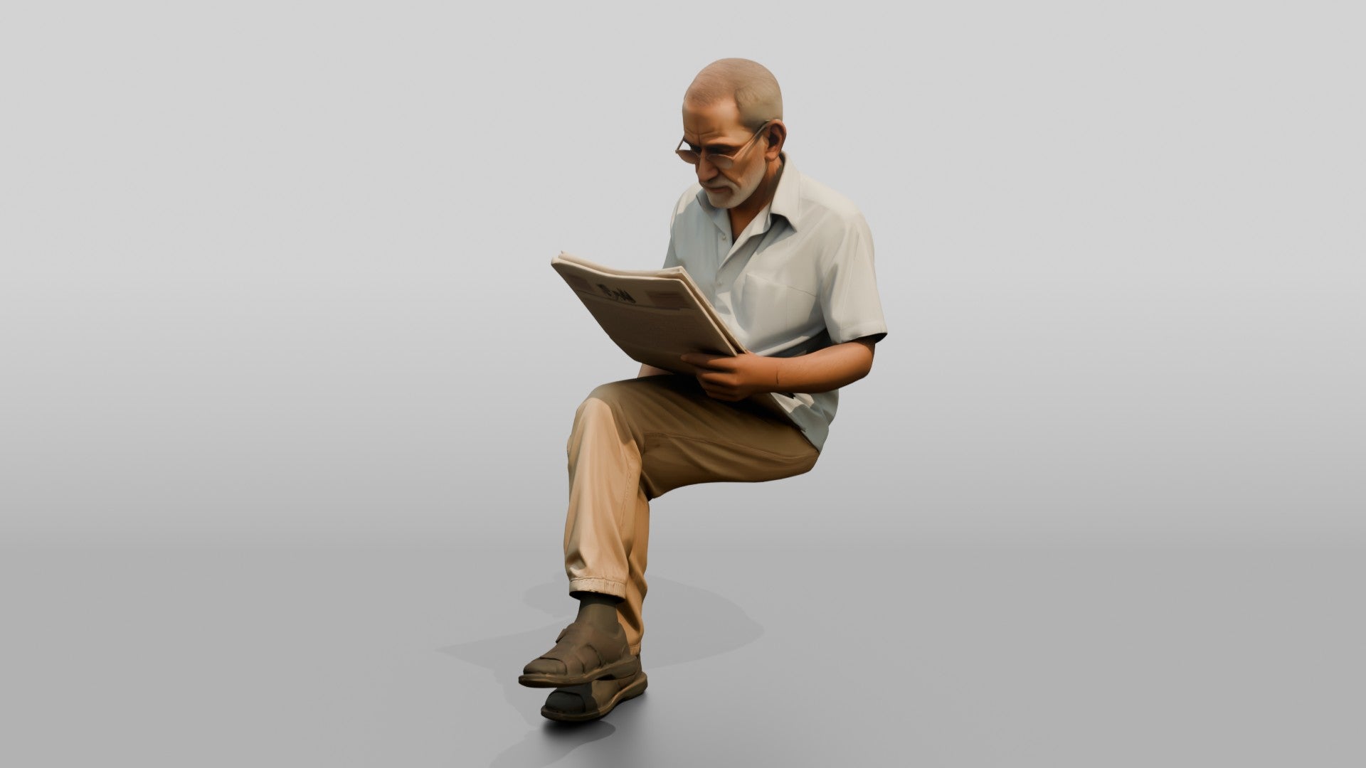 Elderly Slender Iraqi Man Reading a Newspaper