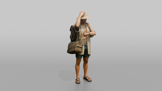 Traveler Adjusting His Sun Hat - 3D character model, view 1