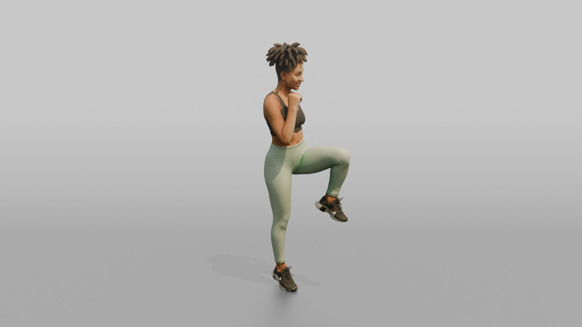 Bodyweight Athlete Woman Doing A Standing Knee Raise - 3D character model, view 2