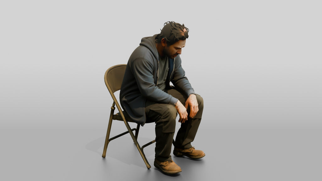 Homeless Man Looking Disoriented and Slouched Over