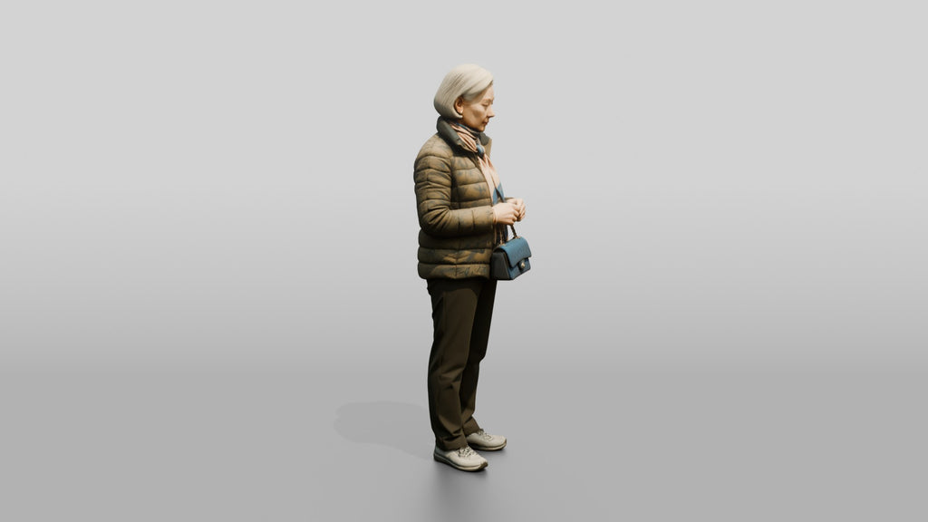 Elderly Chinese Woman in Puffer Jacket