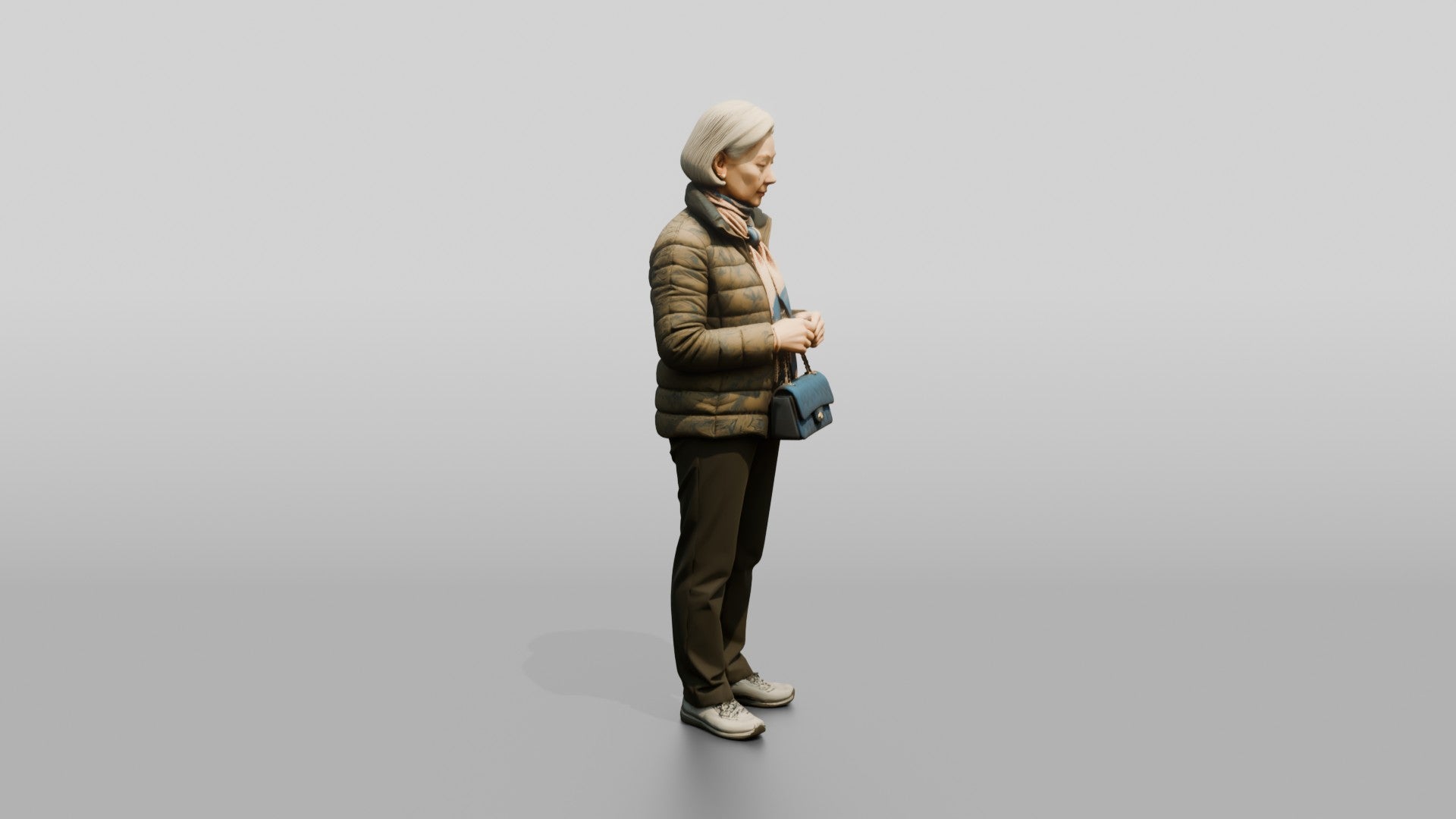 Elderly Chinese Woman in Puffer Jacket