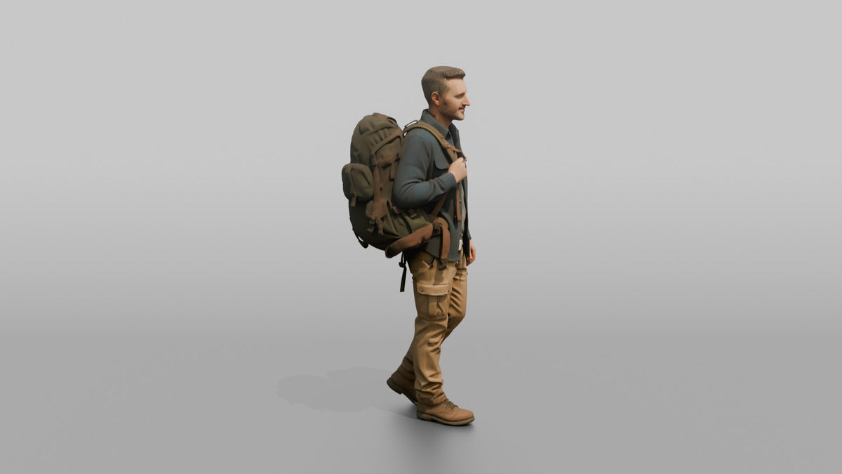 Father Carrying A Large Stuffed Backpack Over One Shoulder - 3D character model, view 2