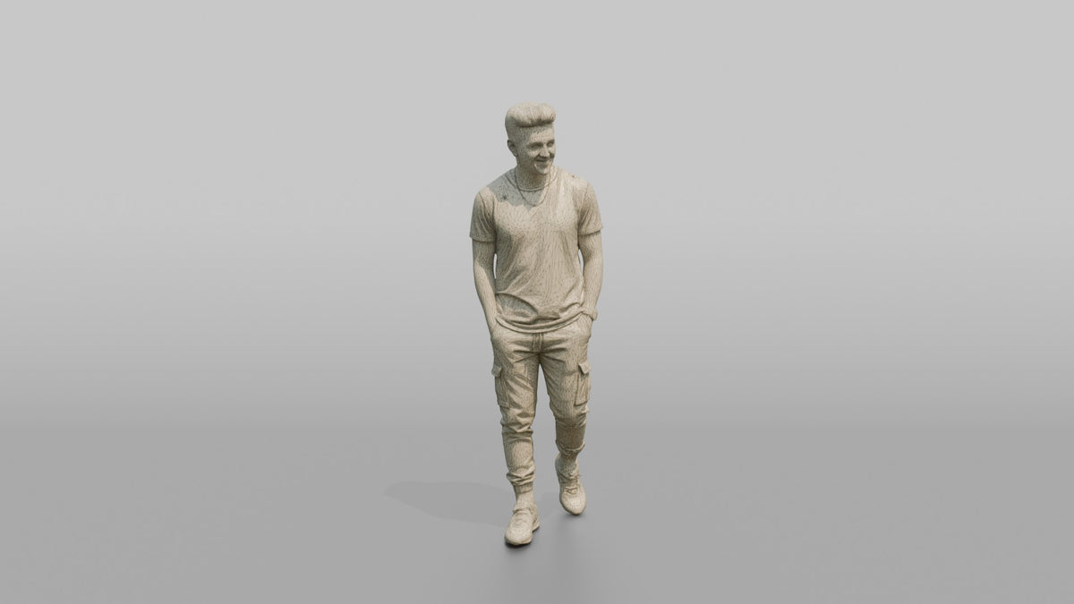 Patron Man Striking A Confident Pose, Colorful Sneakers And Joggers - wireframe topology preview