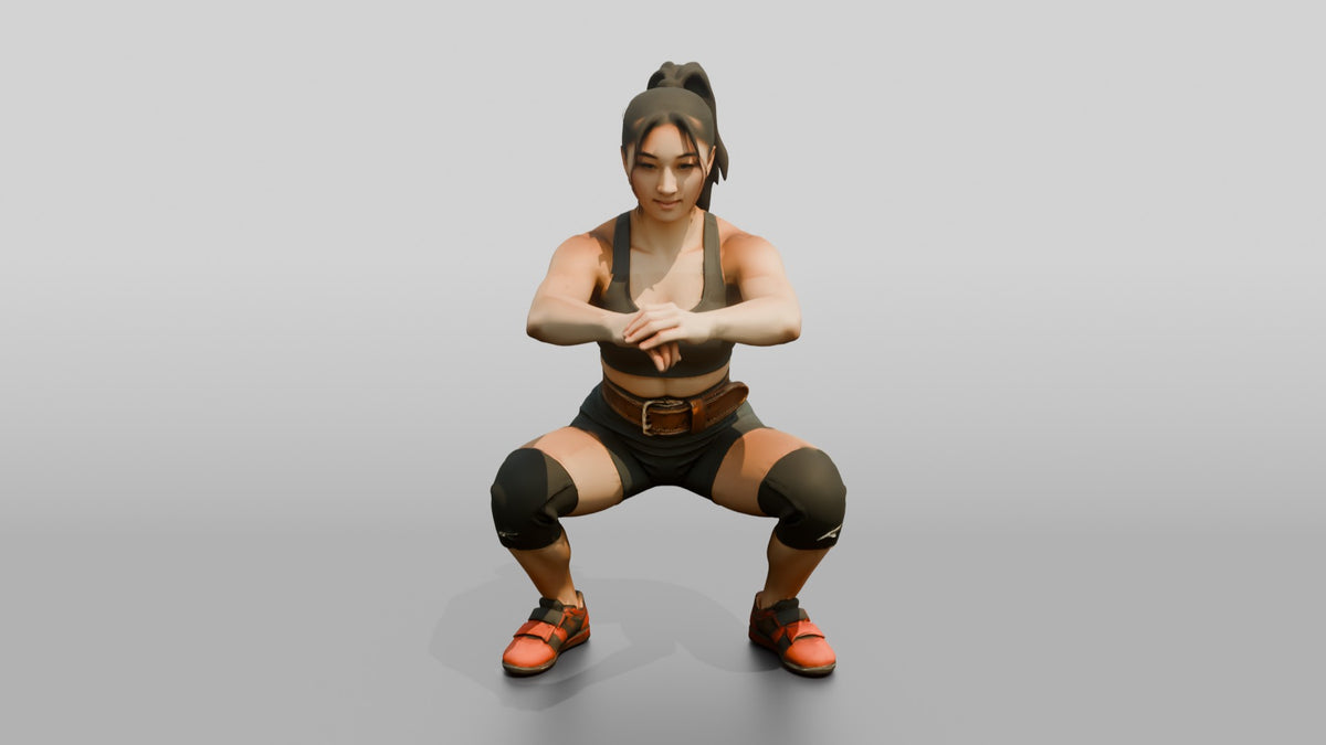 Woman in Squat with Knee Sleeves - 3D character model, view 5