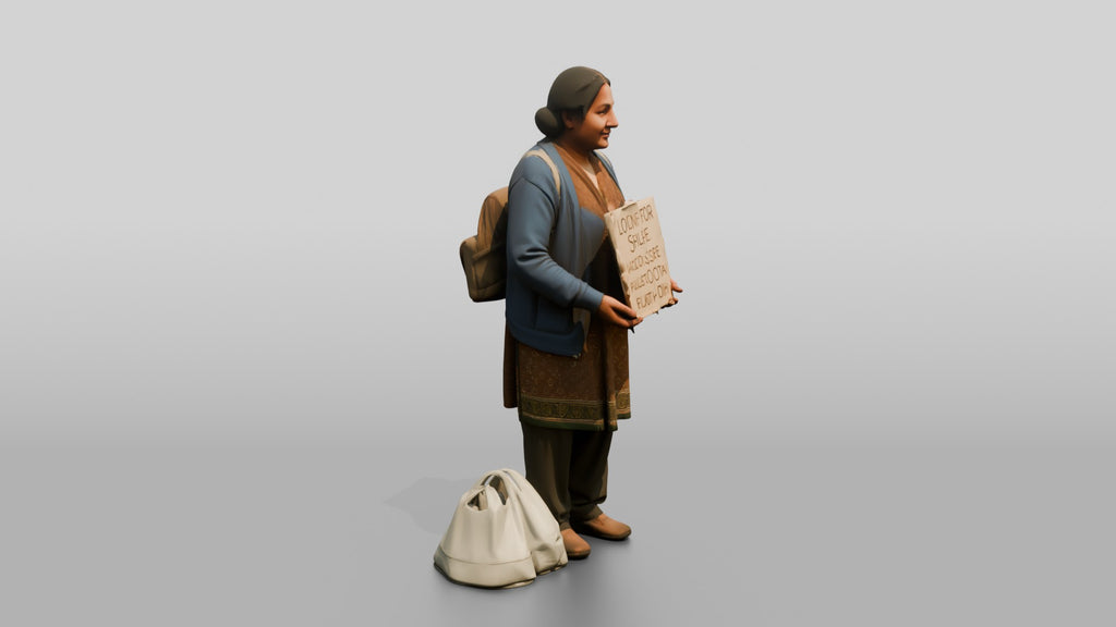 Homeless Woman Holding a Sign Looking for Shelter