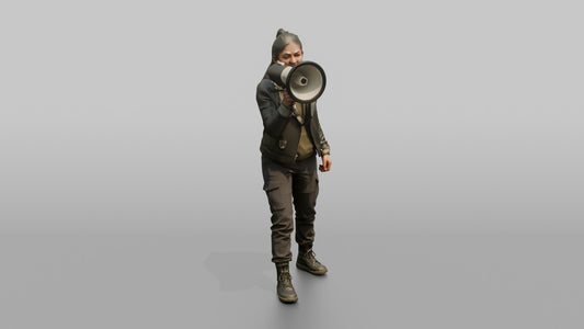 Protester Woman Shouting Through a Megaphone - 3D character model, view 1