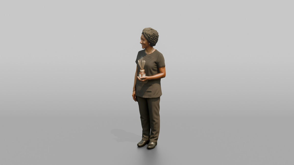 Massage Therapist Woman Holding An Aromatherapy Diffuser Bottle - 3D character model, view 4