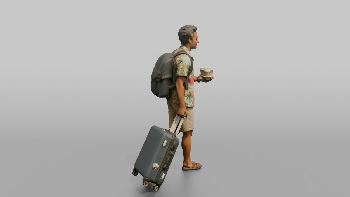 Traveler Carrying Coffee To The Gate - 3D character model, view 2