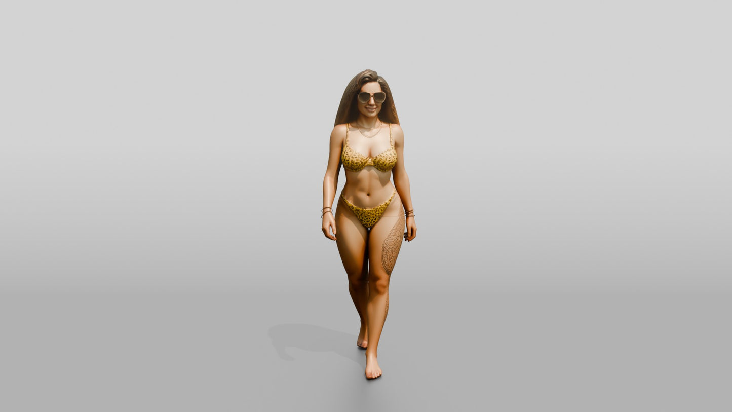 Latina Woman Walking on the Sand in Yellow Bikini