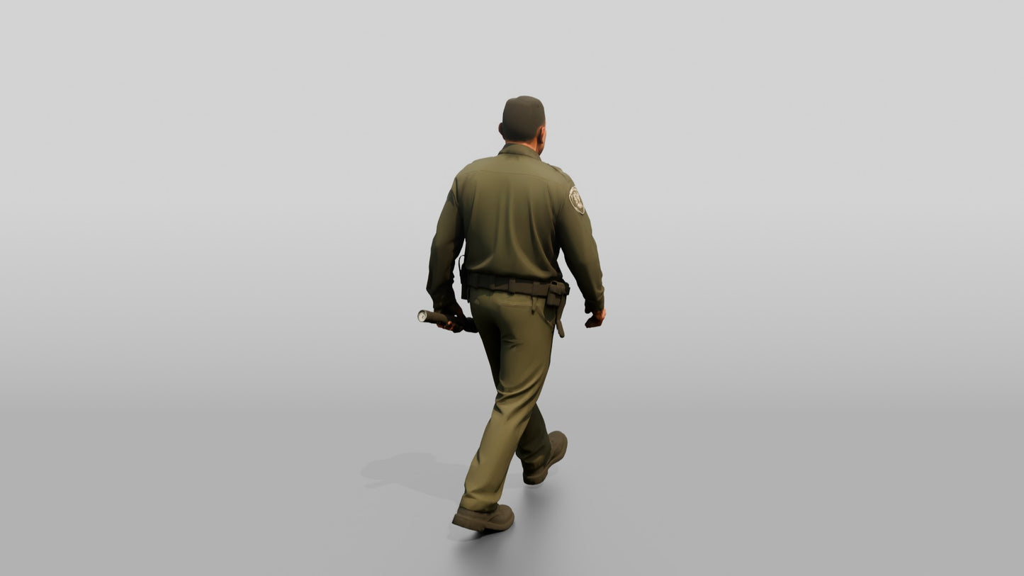 Latino Male Guard in a Dark Green Guard Uniform