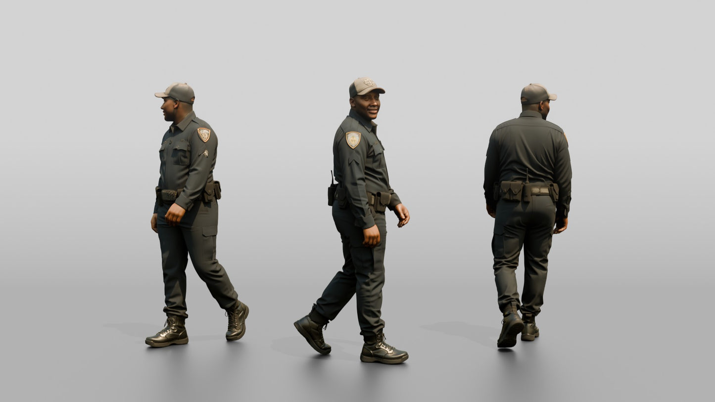 Police Officer Glancing Back Mid-Stride