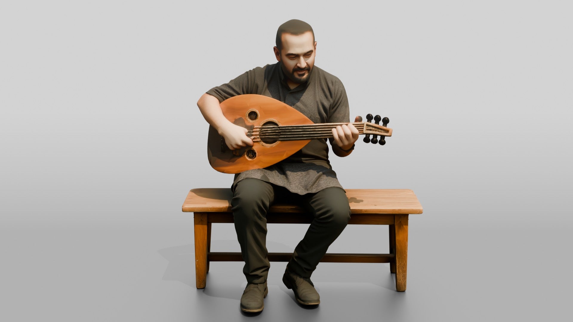 Oud Player Strumming Acoustic Oud