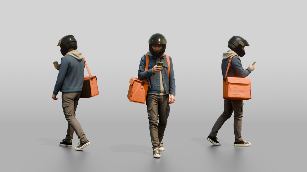 Helmeted Food Courier - 3D character model