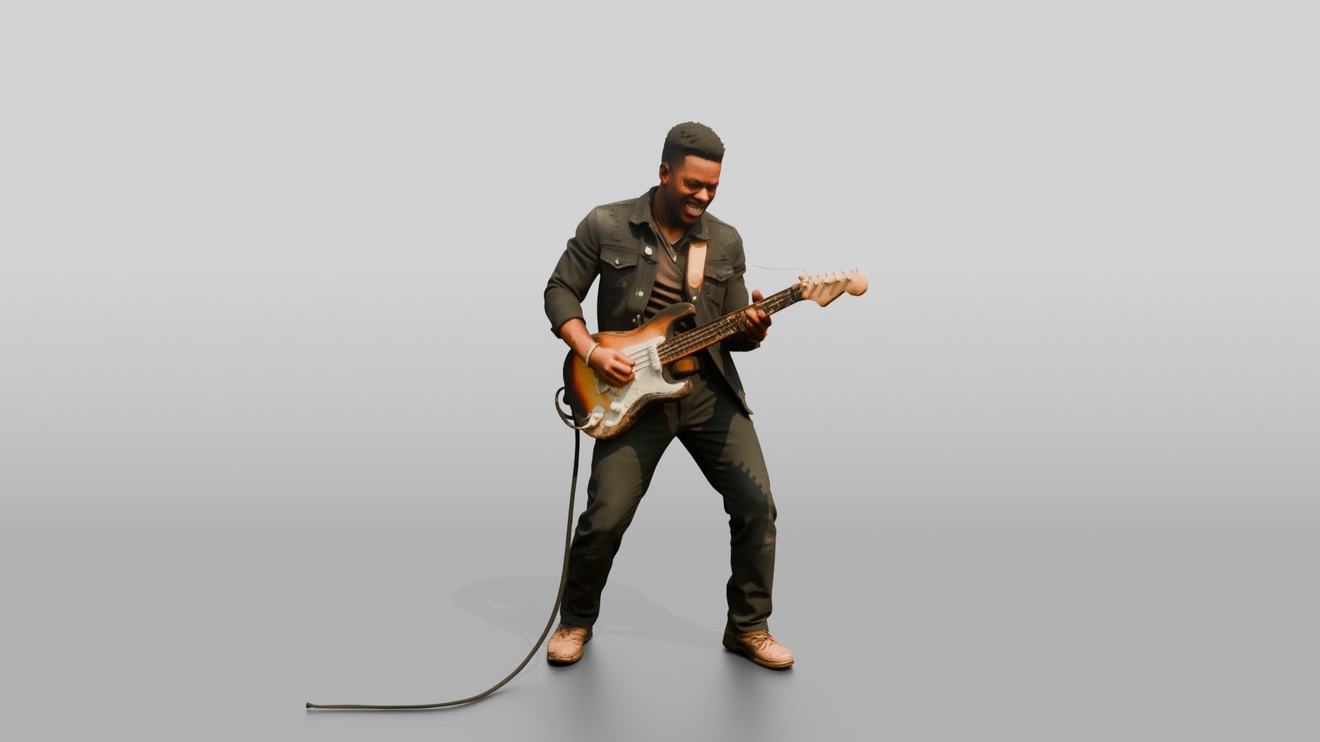 Blues Guitarist Bending an Electric Guitar String