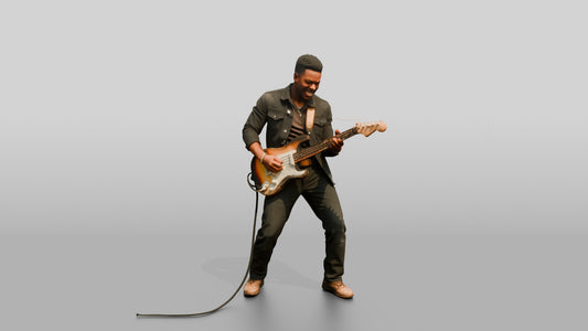 Blues Guitarist Bending an Electric Guitar String - 3D character model, view 1