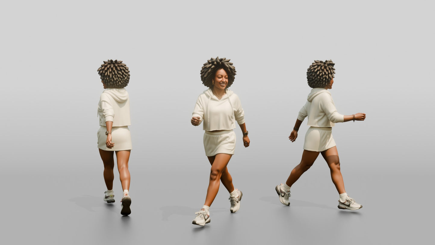 African-American Woman Striding Down the Boardwalk
