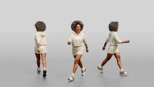 African-American Woman Striding Down the Boardwalk
