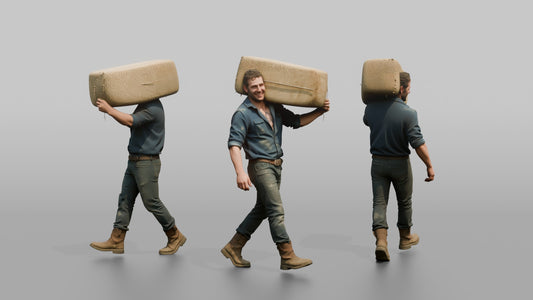 Farmer Carrying Large Bale Of Hay Over