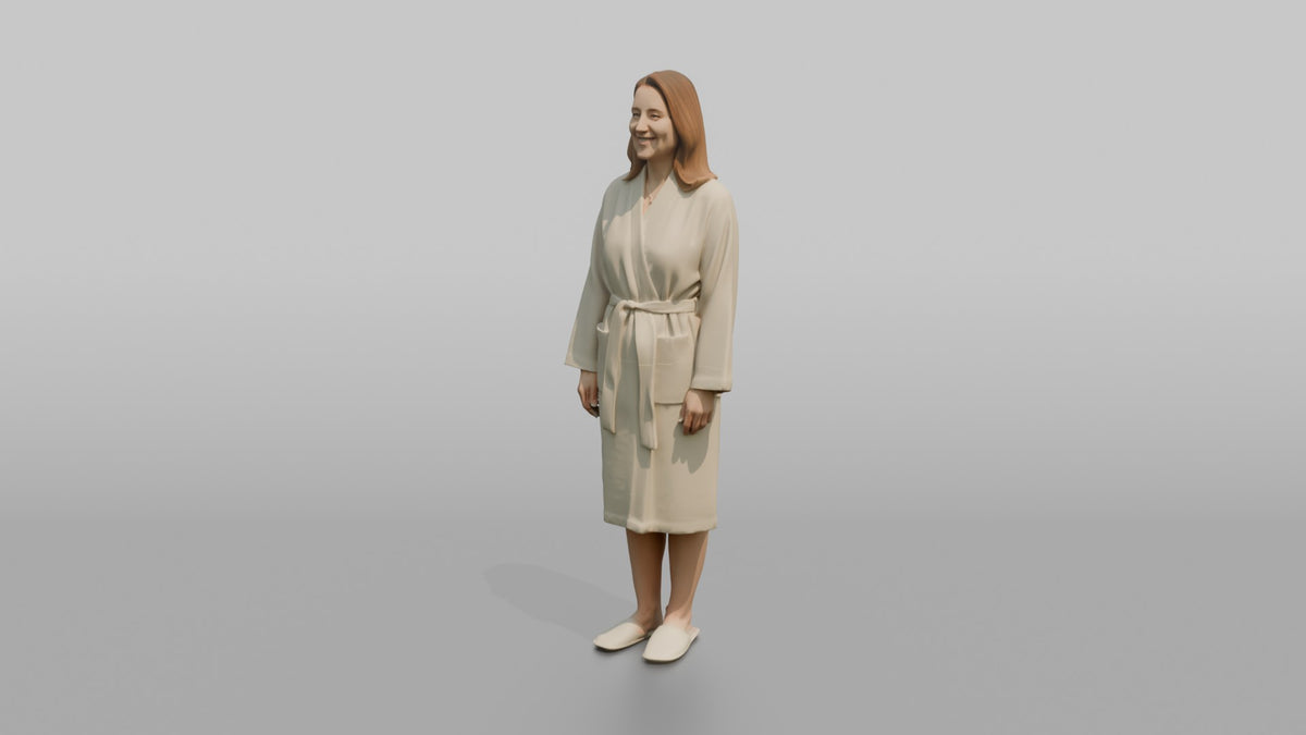 Spa Client Man Standing Barefoot In Spa Slippers, Robe Tied At The Waist - 3D character model, view 4