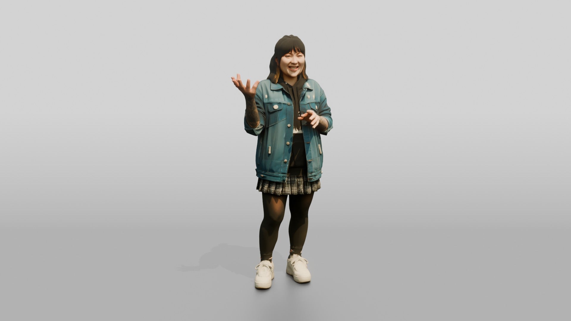 Asian Woman Laughing with Tattoo Sleeve